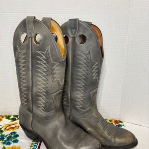 Vintage Boulet Men's Grey Leather Western Pull-On Cowboy Boots sz 9